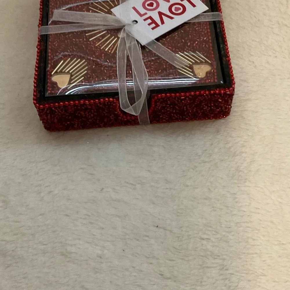 Love Themed Red and Gold Coaster Set
